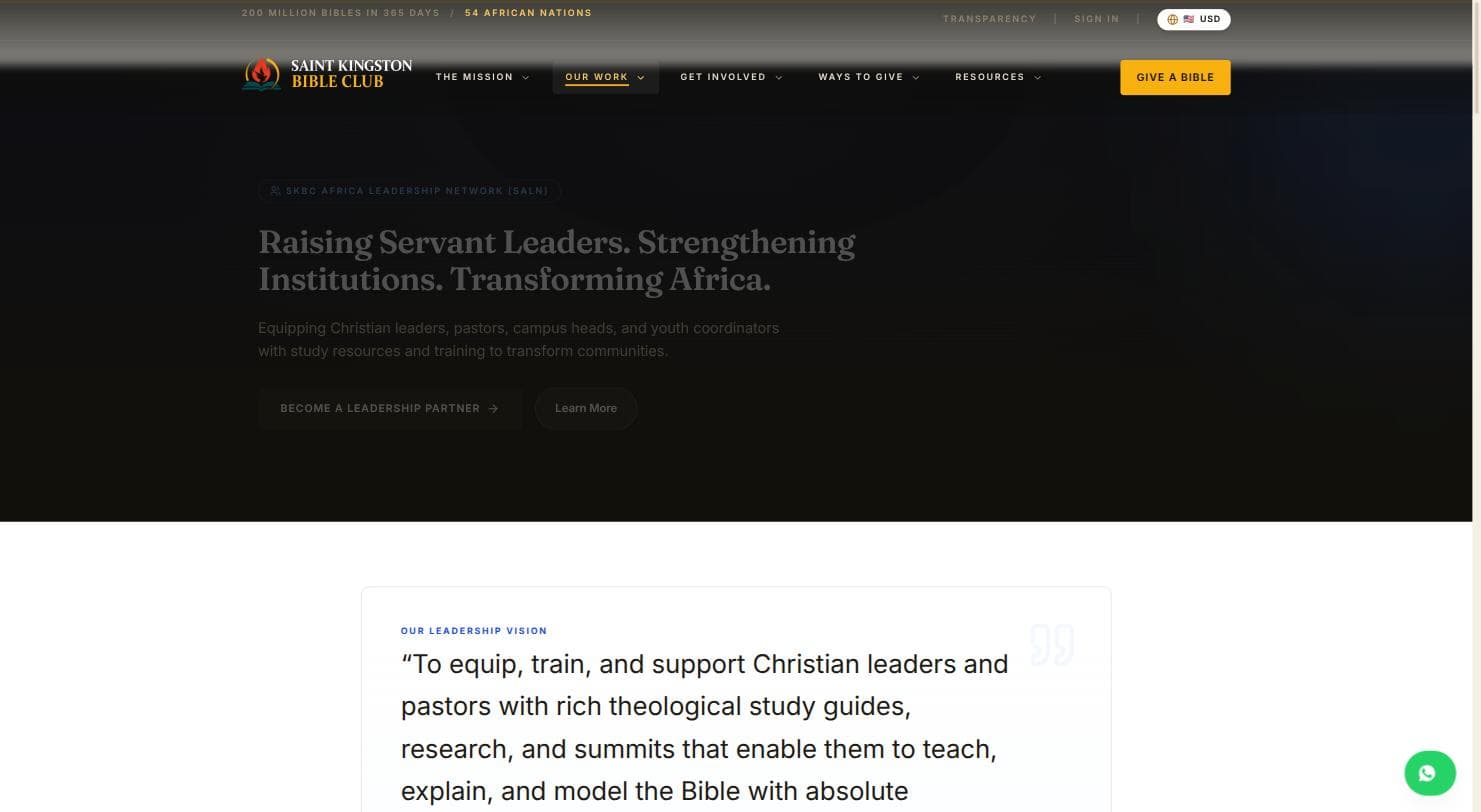 The SKBC Africa Leadership Network page, one of the campaign's ministry network sections.