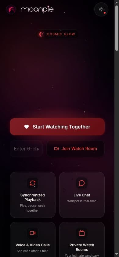 The moonpie.watch mobile interface rendering the synchronized co-watching controls.